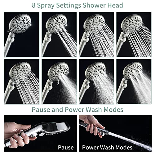 Handheld Shower Heads with ON/OFF Switch,Extra Long 79-inch Hose 8 Spray Settings High Pressure Detachable Showerhead,Built-in Power Sprayer to Clean Pets, Adjustable Angle Bracket,Silver Handheld Shower Heads with ON/OFF Switch,Extra Long 79-inch Hose 8 Spray Settings High Pressure Detachable Showerhead,Built-in Power Sprayer to Clean Pets, Adjustable Angle Bracket,Silver