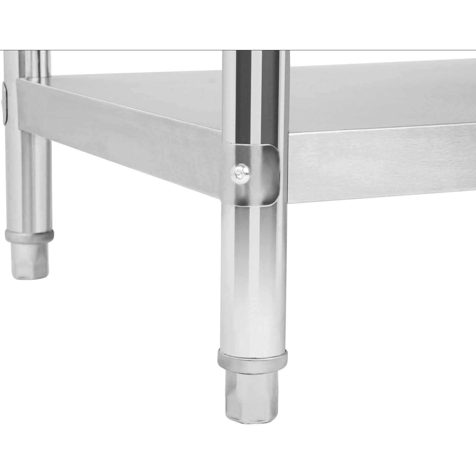 Royal Catering RCAT-180/60-S - Mesa de Trabajo (Acero Inoxidable, 180 x 60 cm, 1 Superficie de Trabajo y 1 Estante, hasta 400 kg, con Cantos Ajustables, Acero Inoxidable)