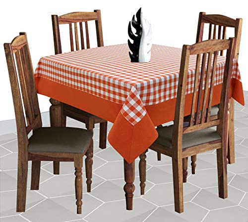 Image of AIRWILL Cotton Checkered Pattern 4 Seater Table Cloth Pack of 1 pc (Orange)
