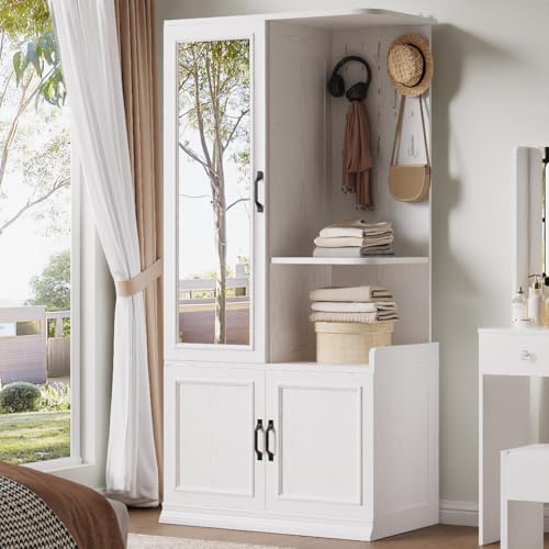 LIKIMIO 70" Tall Armoire Wardrobe Closet with Mirror, Wooden Bedroom