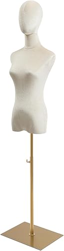 Cuerpo de maniquí femenino Forma de vestido de tela de lino Manikin Torso con cabeza desmontable Altura ajustable Soporte de metal, para coser ropa