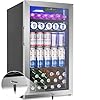 128 Cans Beverage Refrigerator Cooler, 3.2 Cu.Ft Mini Drink Fridge Glass Door for Drink Beer Soda Wine, Beer Fridge with 4 Removable Shelves for Kitchen Bedroom, Office Bar Gaming Room,Stainless Steel