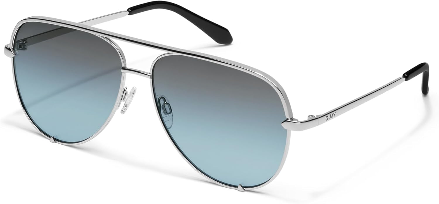 QUAY - Sunglasses for Men & Women, Oversized Aviator Lenses with UV Protection (High Key Extra Large, Silver) - Image 3