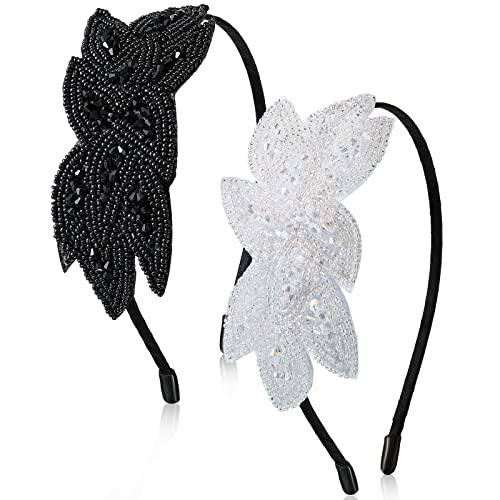 2 Stück 1920er Haarreife Flapper Stirnbänder Damen Haarbänder Blatt Perlen Haarschmuck Vintage Kopfschmuck Accessoires für 20er Jahre Stil Kleid...