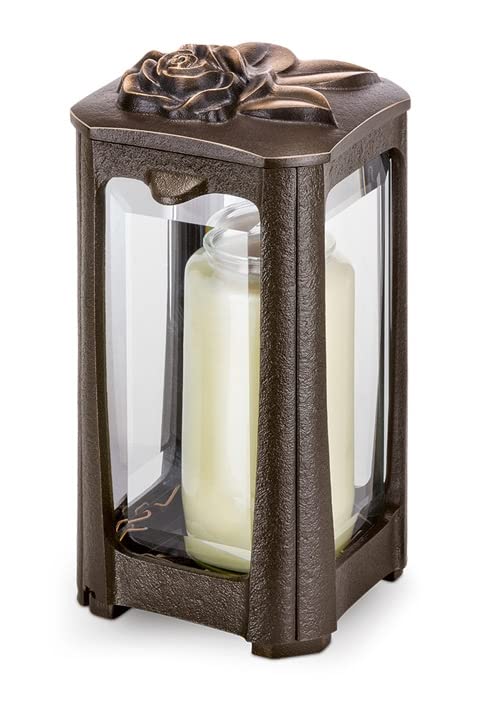Lanterne funéraire avec rose en bronze solution vent et pluie - 2