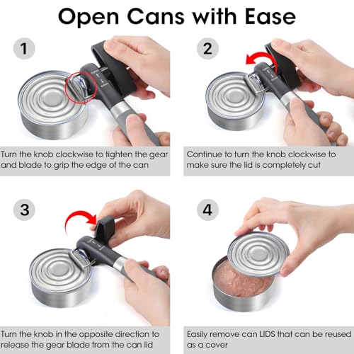 Beneno Can Opener, Manual Side Safe Cut Can Opener Smooth Edge with Durable Sharp Blade, Effort-Saving Knob & Comfortable Non-slip Handle, Gray by Beneno - Image 7