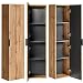 Produktbild Lomadox Badezimmerschrank Hochschrank 2-türig, Wotan Eiche gerillt, 35 cm schmal, Seitenschrank Badmöbel-Schrank Badschrank B/H/T: 35/140/25 cm