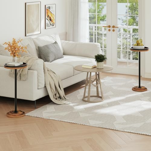 HOOBRO Mesa Auxiliar Pequeña para Bebidas, Mesita Auxiliar para Espacios Pequeños, Mesita de Café, Mesa con Pedestal para Salón, Dormitorio, Marrón Vintage y Negro EBF168BZ01 - imagen 4