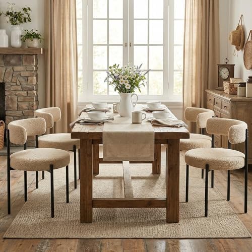 Boucle Dining Chairs Set of 4, Beige Dining Chairs with Upholster...