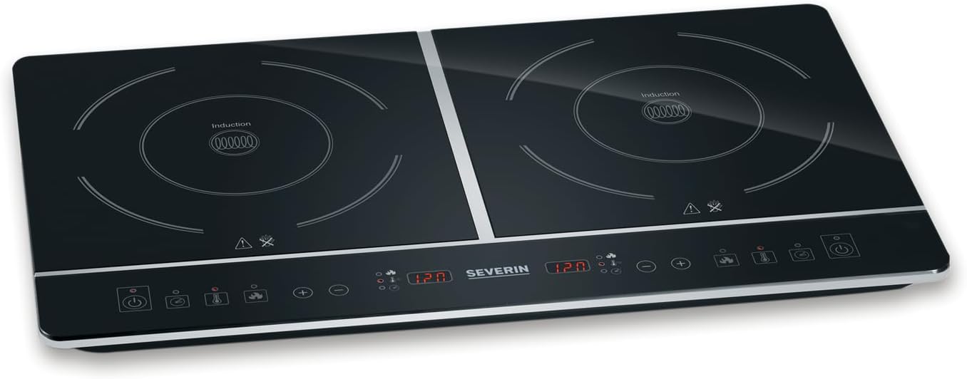 SEVERIN Double Hot Plate Induction for Kitchen, Office or Camping, Hob, Camping Stove for Two Pots, Black, 3,400 W, DK 1031