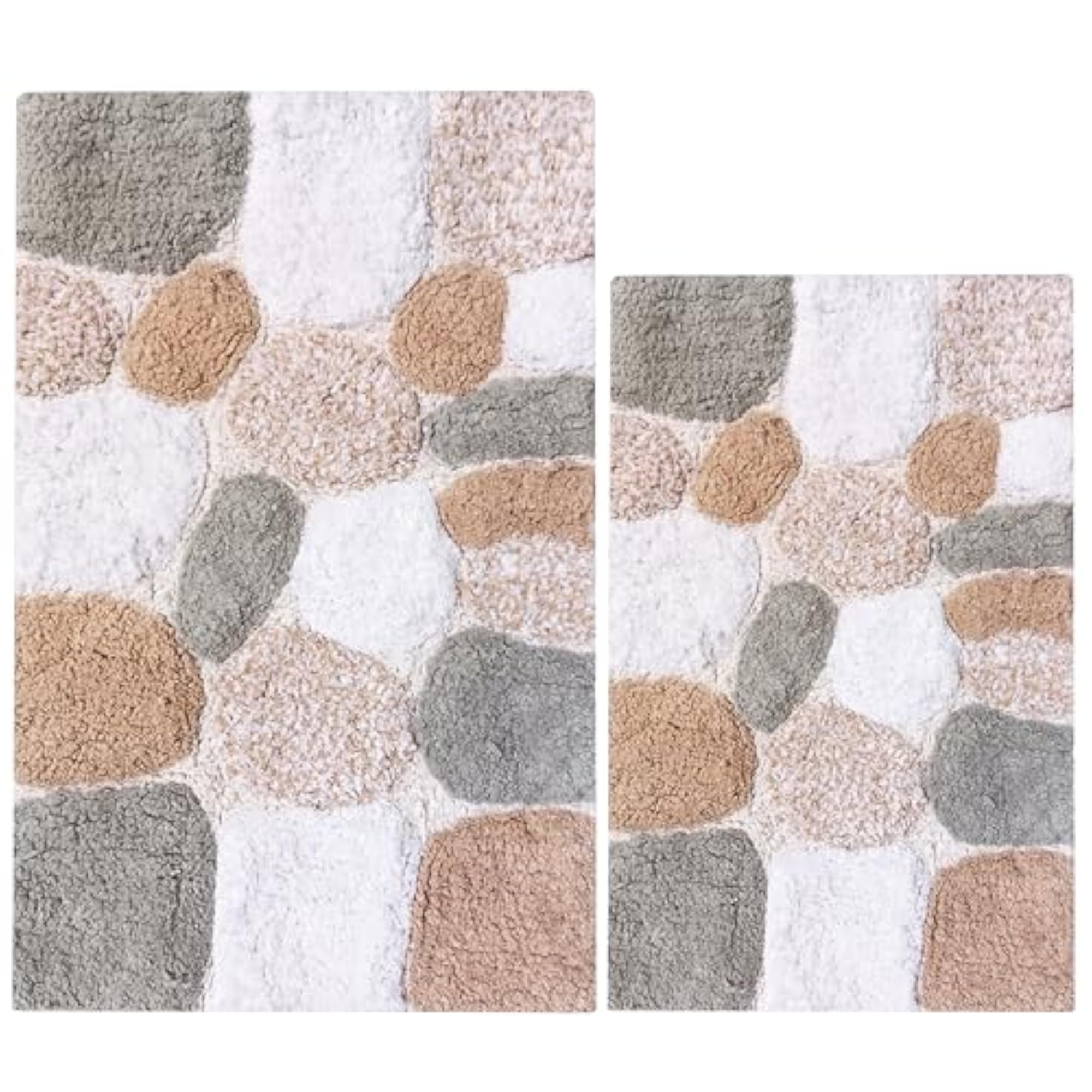 Cotton Bath Mat Set of 2, Grey Beige