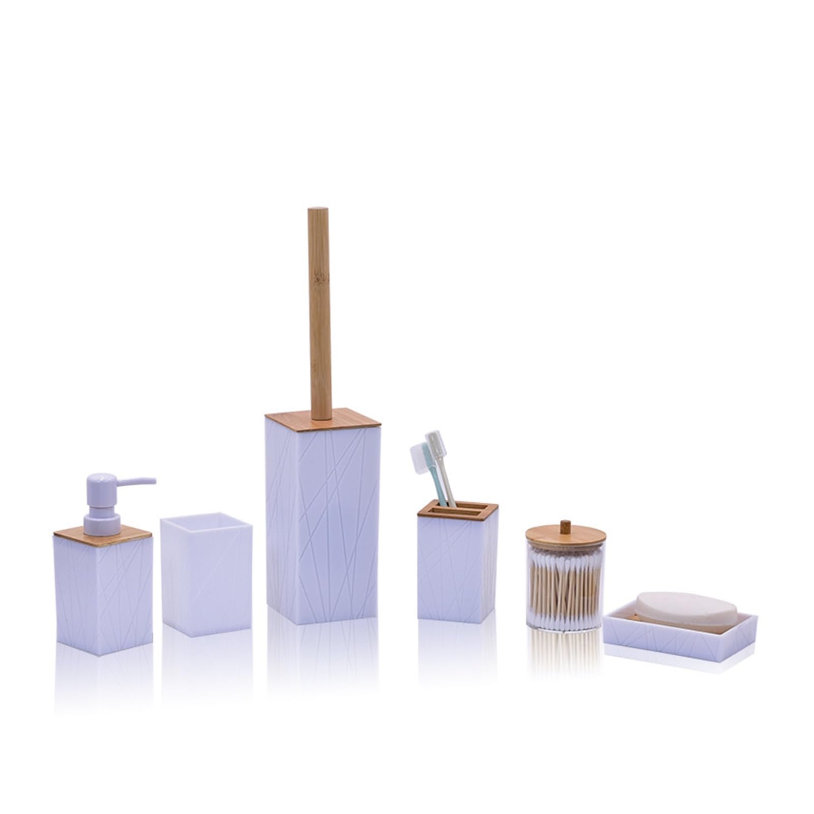 Soap And Toothbrush Holder Sets Plastic Bathroom Accessories Set Toilet Brush Soap Dispenser Mouthwash Cup Toothbrush Holder Soap Dish Cotton Swab Box(T229-6 white)