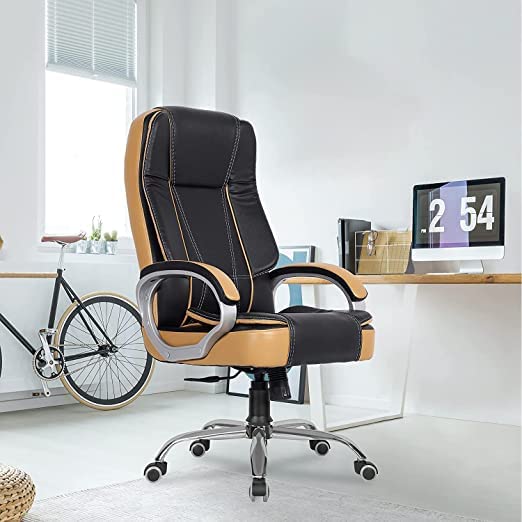 ROAR-WOOD High Back Brown Leatherette Executive Office Chair: Elevate Your Leadership Experience with Ultimate Comfort and Style