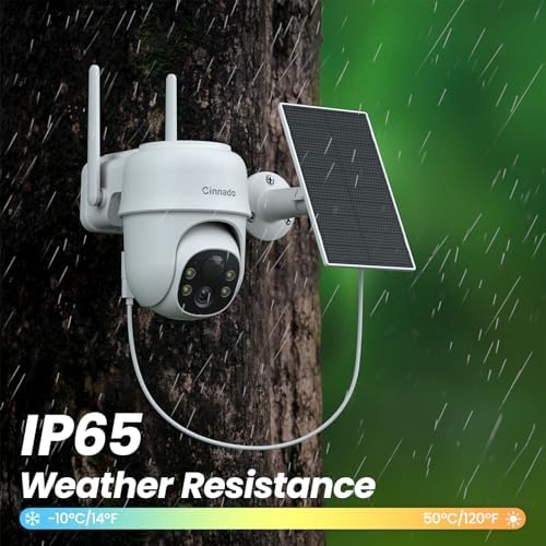 Cinnado 2K Camera Exterieur sans Fil Solaire - Caméra de Surveillance IP65 WiFi |4 G, Détection Humaine IA & Vision Noct