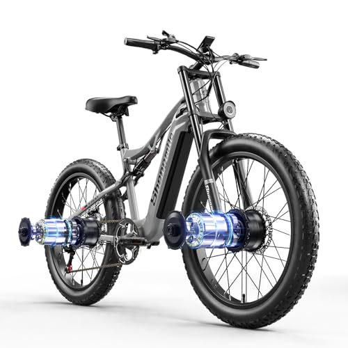 {Bicicletas Eléctricas de Montaña Doble Suspensión Bicicletas Eléctricas Shengmilo Bicicleta de Montaña Eléctrica S600, Doble Motor, Batería de 48V 17.5AH, Neumáticos de 26 x 3.0 Pulgadas,...