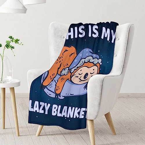 Mercuryelf Sloth Throw Blanket - Soft, Fuzzy & Warm - 60x80 Inches Flannel Blankets for Bed, Couch - Dark Blue Cute Throws Gift for Women, Men