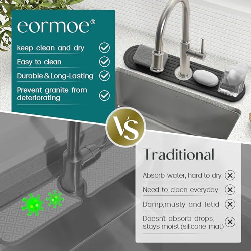 Image of Dreatim Kitchen Faucet Absorbent Mat - Diatomite Stone Sink Tray, Quick Drying, Modern Design - Durable Faucet Drip Mat for Kitchen Sink and Bathroom Counter [17.7 inch x 3.9 inch, Dark Grey]