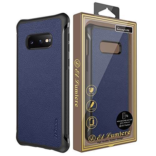 El Lumiere Neo Genuine Leather Hybrid Case for Samsung Galaxy S10e Heavy Duty Protective Case [Shock Absorbing] Raised Edge [Genuine Cow Leather] (NGL-Blue)