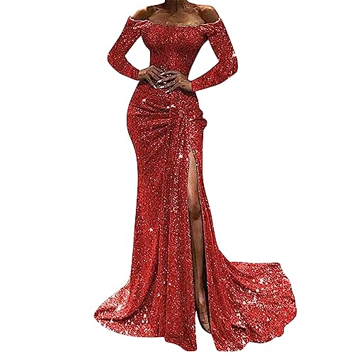 Poamen Damen-Abschlussballkleid mit Einer Schulter und Pailletten, langes...