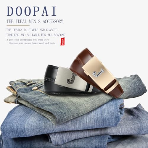 DOOPAI Men's Leather Ratchet Belts 2 Pack Adjustable Click Belt Set for Dress & Casual, Custom Fit 1 3/8" (35mm) -Trim to Fit3