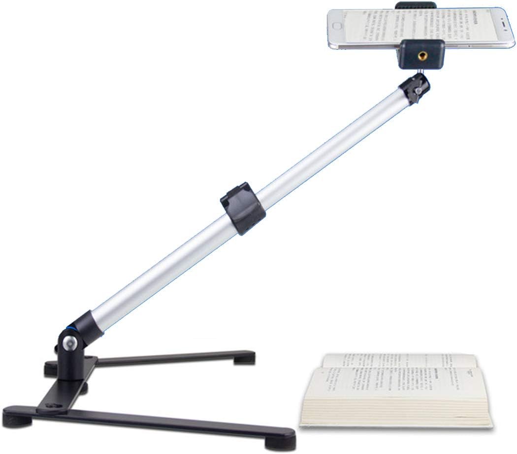 Ajustable Webcam Tripod with Cellphone Holder, Overhead Phone Mount, Table Top Teaching Online Stand for Live Streaming and Online Video and Food Crafting Demo Drawing Sketching Recording (Black)