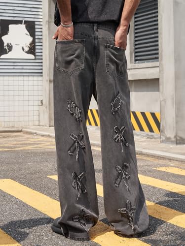 Men's Baggy Straight-Leg Hip Hop Jeans Casual Wide Leg Y2k Skateboard Vintage Denim Pants Streetwear2