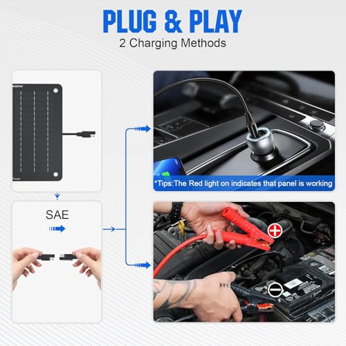 Image of ECO-WORTHY 10W Solar Car Battery Charger Maintainer 12V Waterproof Portable Solar Trickle Charger for Car Truck Boat Lawn Mower RV Trailer Tractor ATV Utility Vehicle Battery (Pack of 2)