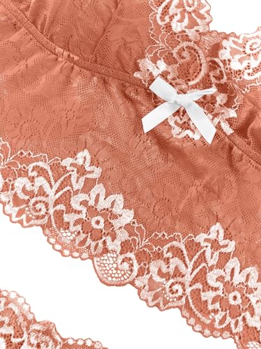 Image of Lilosy Sexy Lingerie for Women Lace Pajamas Set Cami Bra and Panty High Waist Sheer Sleepwear 2 Piece 2XS-6XL