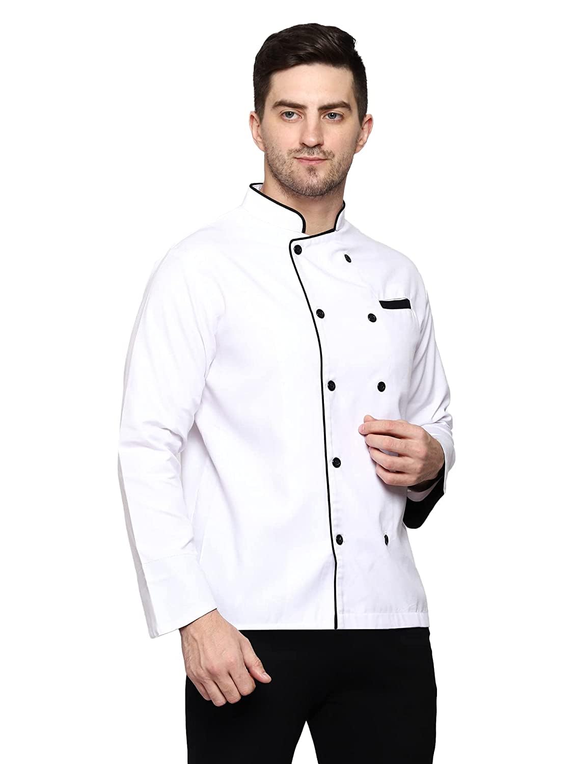 rajindras SLEEK & STYLISH CHEF COATS TO ELEVATE YOUR CULINARY ATTIRE(MEN & WOMEN)(WHITE WITH BLACK PIPING) (XXL)-picture-21