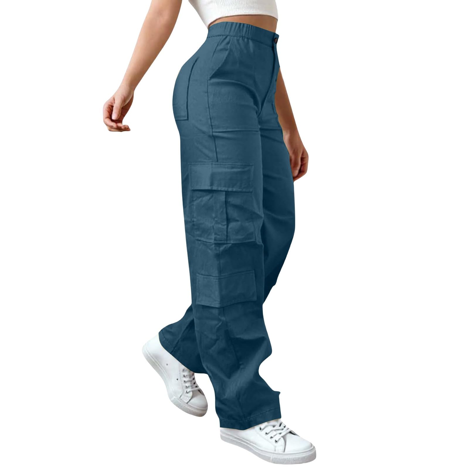 Cargo Trousers for Women UK,Womens Cargo Work Trousers Outdoor Grey Womens Elasticated Waistband Hiking Pants Women Turned-Up Hem Green Pants Easy Care Work Lightweight Multi-Pocket