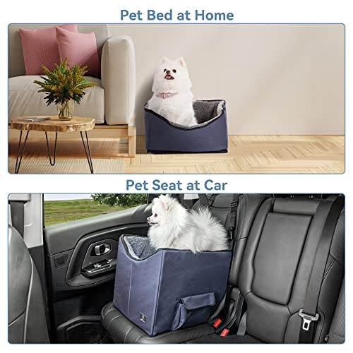 A 4 Pet Dog Car Seat For Small Dogs, 15 Inch Puppy Dog Booster Car Seat, Elevated Dog Car Bed With Seat Belt And Pocket For Front And Back Car Seat - Dark Blue, Small #TOP6