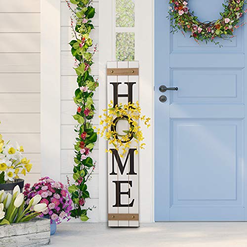 Glitzhome Welcome Sign For Front Door Porch Rustic Farmhouse Wooden Hanging Wall Sign With 3 Interchangeable Floral Wreath For Seasons Spring Summer Fall Harvest Thanksgiving Christmas thumb #1