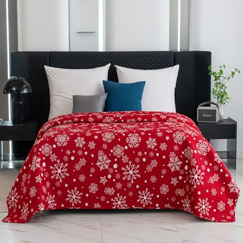 FEBE Tagesdecke Weihnachts Schneeflocken Bettüberwurf 220x200 cm...