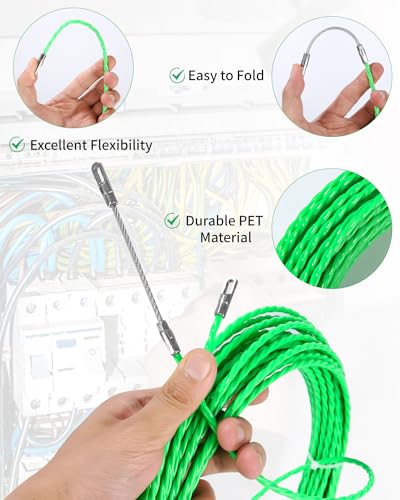 sinlaw 35 m aiguille electricien rigide,tire fil electrique,Ø 4,5 mm, aiguille electricien nylon avec 4 tête guidage, aiguille tire fil pour câble de communication mur conduit de sol(vert)