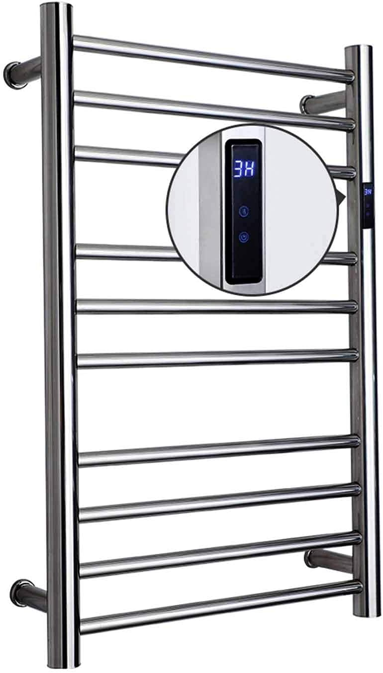 10-Bar Wall Mounted Towel Warmer, Energy Efficient 88W Electric Heated Towel Rack for Bathroom Towel Heater Rail,Square Tube,Plug in (Round Tube Plug in)