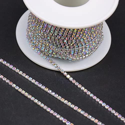 Jerler 10 Yards Crystal Rhinestone Trim Ss6.5/2.0Mm, Ab Close Chain For Sewing Crafts Ideal Wedding Party Christmas Diy Decoration #TOP5