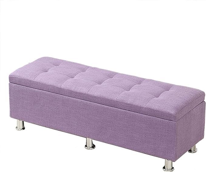 Banc ottoman de rangement en lin violet 120cm pour salon