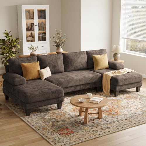 TROMIRY U-Shaped Sectional Couches for Living Room | 112 Inch Modern Sectional Couch | Brown Chenille Sofa with Double Chaise for Apartment