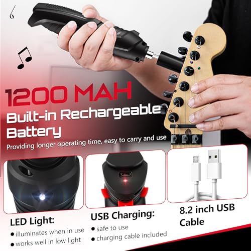 Dunkive Guitar Tool Set, Electric String Winder, String Cutter, Bridge Pin Puller, 200RPM Rechargeable Tuner Winder with LED Lights, 10 Screwdriver Bits, 6 Guitar Picks for Stringed Instruments - Thumbnail 7
