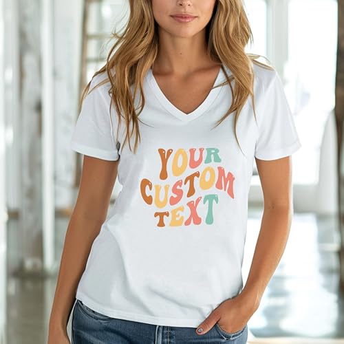 Custom T-Shirts For Men And Women Custom T Shirts Design Your Own With Custom Text, Funny Shirts, Bride Shirt, Personalized Shirts Made Just For You, Groovy Women Shirts (D) Women V-Neck T-Shirt)2
