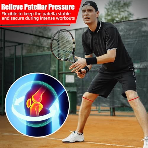 Image of Foilswirl Silicone Patella Knee Band for Basketball Patella Tendon Support Knee Pain Running Tendon Brace Support Strap(2,Red,M)