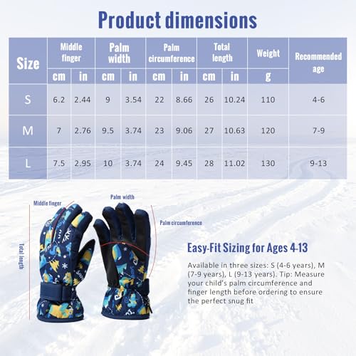 Ynport Crefreak Guantes de Nieve Impermeables para Niños al Aire Libre, Guantes de Esquí de Invierno con Forro Polar Cálido para Niños de 4 a 13 Años, a Prueba de Viento con Palma de PU - imagen 7
