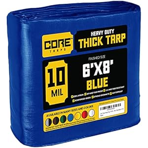 Core Tarps Heavy Duty 10 Mil Tarp Cover, Waterproof, UV Resistant, Rip and Tear Proof, Poly Tarpaulin with Reinforced Edges for Roof, Camping, Patio, Pool, Boat (Blue 6′ X 8′)