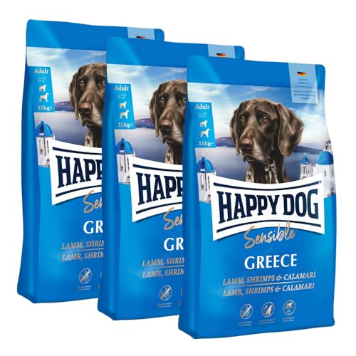 Happy Dog Sensible Greece M 3X 1 kg - Trockenfutter, Geschmacksrichtung Lamm, Shrimps & Calamari