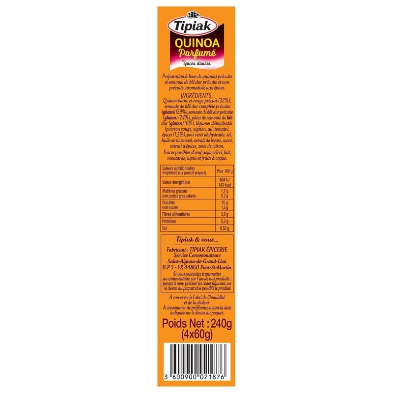TIPIAK - Quinoa Parfumé 4X60G - le Lot De 4