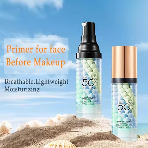 Xiuxixu 3 In 1 Makeup Primer for Face,SPF 50,Primer for Face Before Makeup,One Step Color Corrector,Sunscreen Makeup Primer,Neutralizes Redness,Skin Tone Even,Summer Oil Control Moisturizing Makeup Base