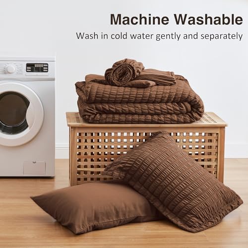 Love's cabin Seersucker Brown Twin Comforter Set, 5-Piece All Season Lightweight Bed in a Bag Bedding Set with Comforter, Flat Sheet, Fitted Sheet, Pillowcase and Sham by Love's cabin - Image 7