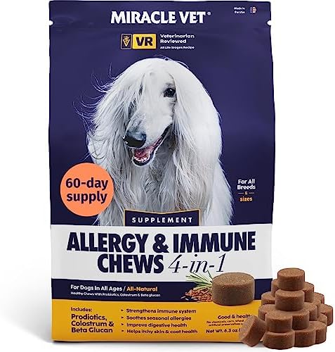 Dog Allergy Relief Chews for Itchy Skin, Coat, Itching Paws, Hot Spot Treatment & Dog Care | Healthy Dog Treats, Dog Essentials for Allergies Support, Aller Immune Bites, Dog Allergy Chews