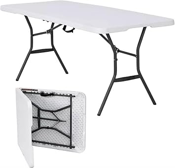 6-Foot Fold-in-Half,Portable Rectangular Banquet Table White, 1PK