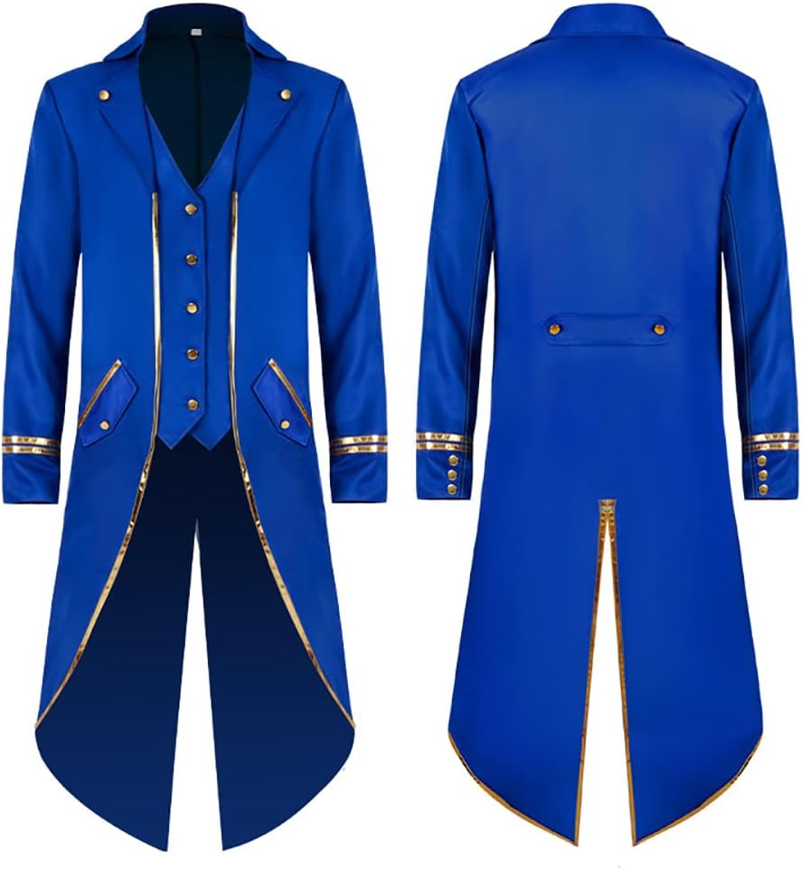 IBTOM CASTLE Men's Steampunk Vintage Tailcoat Jacket Gothic Medieval Victorian Frock Button Down Swallow Coat Uniform Costume